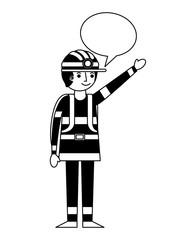 firefighter with speech bubble character vector illustration design