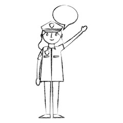 woman officer police with speech bubble vector illustration design