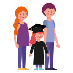 smiling parents and daughter graduate girl vector illustration