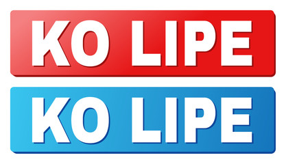 KO LIPE text on rounded rectangle buttons. Designed with white title with shadow and blue and red button colors.