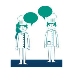 woman and man chef occupation talking