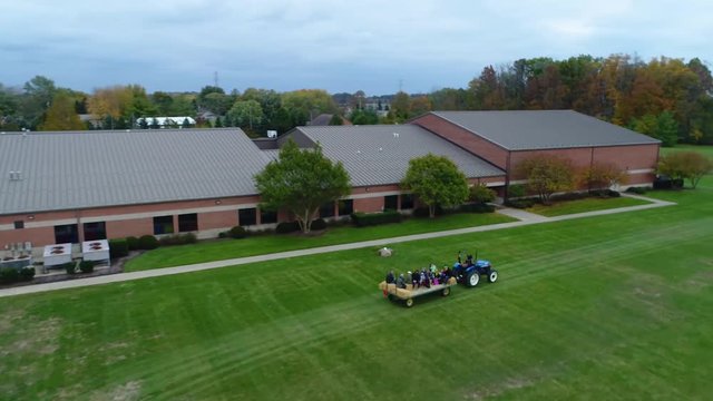 Aerial footage of hay ride