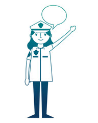 woman police officer in uniform character speech bubble vector illustration gradient design