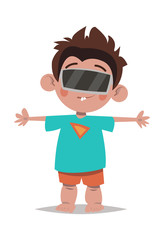 Augmented reality.Little boy.Cartoon style.Vector illustration.
