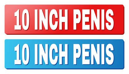 10 INCH PENIS text on rounded rectangle buttons. Designed with white title with shadow and blue and red button colors.