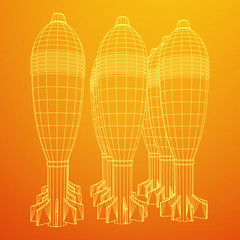 Missile, nuclear bomb or mortar mine Wireframe low poly mesh vector illustration