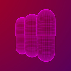 Medical capsule pill wireframe low poly mesh object. Vector illustration