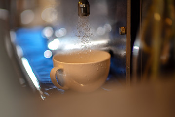 coffee cup cleaning by pressure of stream water machine