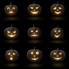 Set of Halloween pumpkins with different faces