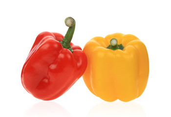 Yellow and red pepper isolated on white background