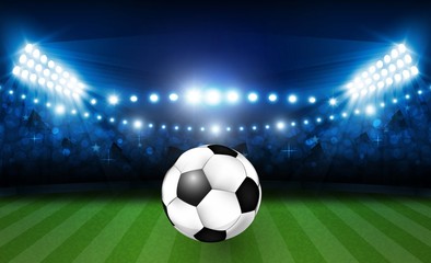 Fototapeta premium Boisko do piłki nożnej z jasnym światłem stadionu wektorowego. Oświetlenie wektorowe