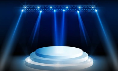 Stage on background and spotlight. Vector illumination