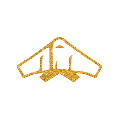 Stealth bomber  icon in gold glitter texture. Sparkle luxury style vector illustration.