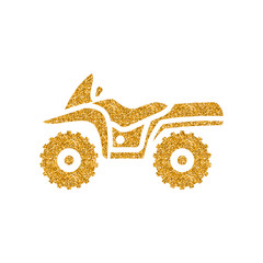 All terrain vehicle icon in gold glitter texture. Sparkle luxury style vector illustration.