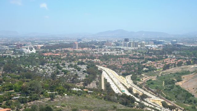 Aerial view of the beautiful landscape and cityscape around La Jolla area from Mt. Soledad National Veterans Memorial, San Diego, California