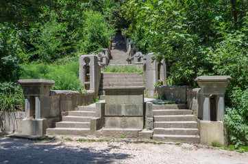 Russia, the Republic of Crimea, the city of Alupka. 06.06.2018: Vorontsovsky Park, a stone staircase