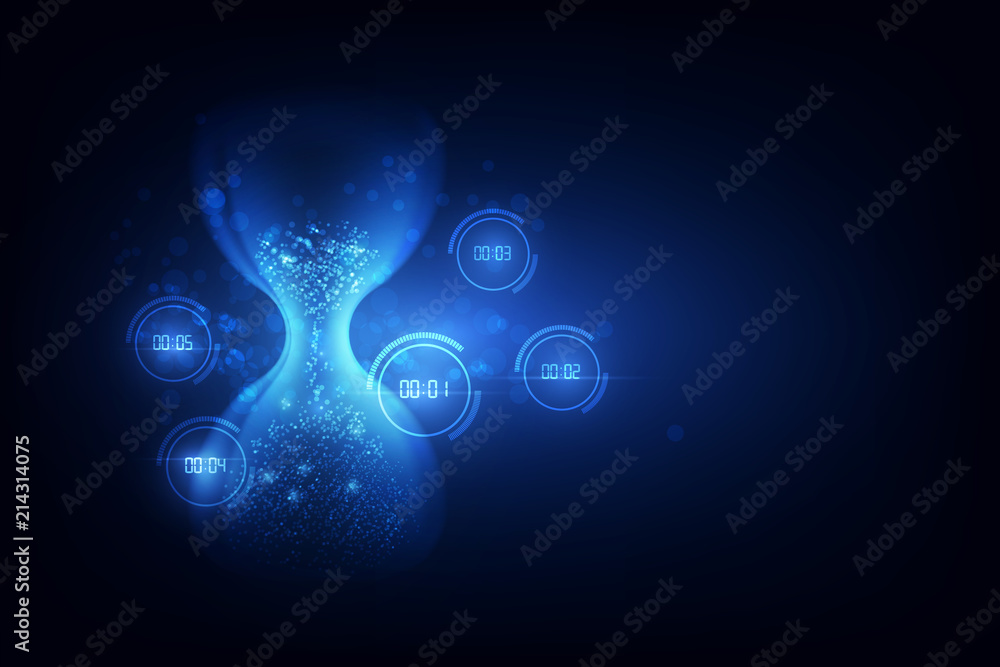Poster abstract futuristic technology background hourglass with digital number timer concept and countdown,