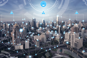 Smart city wireless communication network concept.