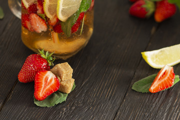 cocktails with fresh fruits, berries and mint