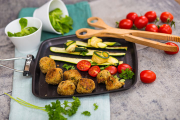 Zucchini and meatloaf on the grill pan