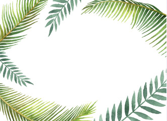 Watercolor vector banner tropical leaves and branches isolated on white background.