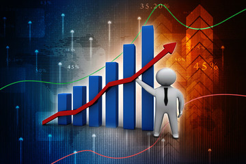 3d rendering Stock market online business concept. business Graph successful business man