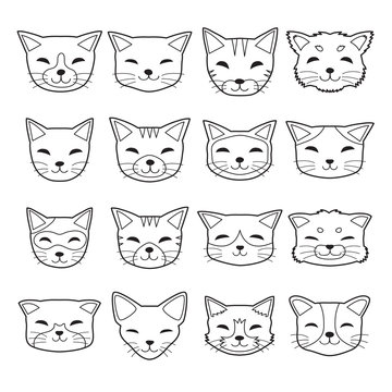 Vector cartoon different type cat faces