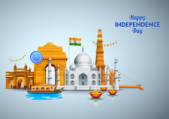 Famous Indian monument and Landmark for Happy Independence Day of India