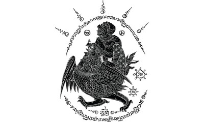 Thai traditional painting, tattoo, cracked colour painting vector