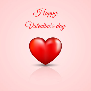 Happy Valentine's Day - cute greeting card. 3D realistic red heart on a pastel background. Love concept. Vector illustration.