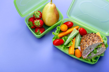 Lunch boxes with fresh healthy second breakfast.