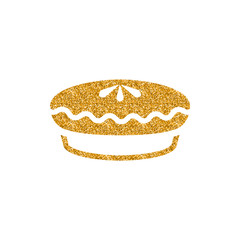 Cake icon in gold glitter texture. Sparkle luxury style vector illustration.