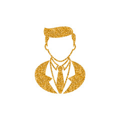 Businessman icon in gold glitter texture. Sparkle luxury style vector illustration.