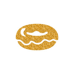 Doughnut icon in gold glitter texture. Sparkle luxury style vector illustration.
