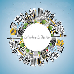 Salvador de Bahia City Skyline with Color Buildings, Blue Sky and Copy Space.