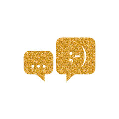 Chat sign icon in gold glitter texture. Sparkle luxury style vector illustration.