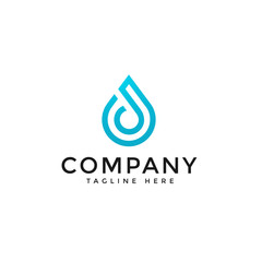 Water drop Logo design vector template Linear style. Blue Droplet lines aqua Logotype icon