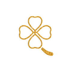 Clover icon in gold glitter texture. Sparkle luxury style vector illustration.