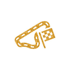 Race circuit icon in gold glitter texture. Sparkle luxury style vector illustration.