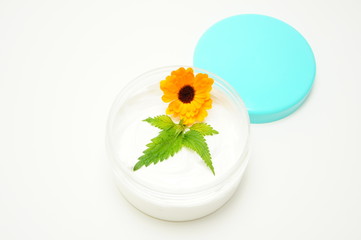 Fototapeta na wymiar Cream from natural ingredients. Astra and nettle.