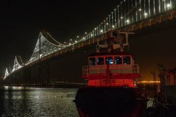 Bay Bridge with Fire Engine Boat