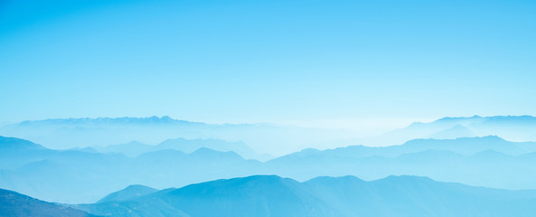 Landscape of mountains range with morning frog