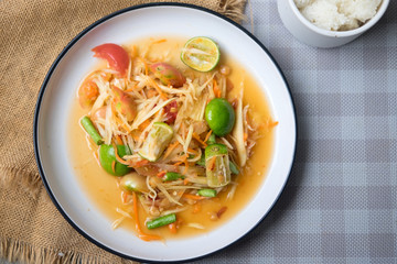Papaya salad (som tum thai) on plate