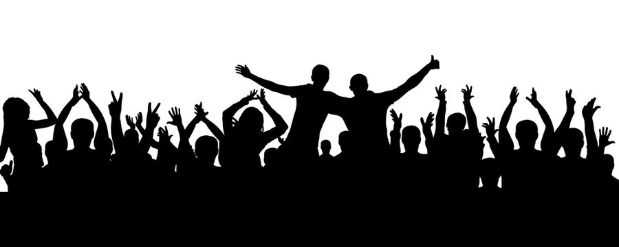 Crowd of people applauding silhouette. Cheerful audience, vector