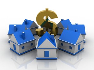 3d rendering Real estate concept, Dollar Sign with house