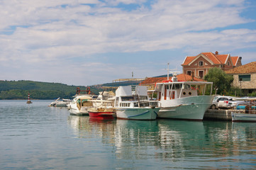 Fototapeta na wymiar Mediterranean landscape. Montenegro, Tivat city, Bay of Kotor, view of Marina Kalimanj
