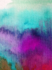 Watercolor abstract bright colorful textural background handmade . Painting of sky  and clouds during sunset . Cosmic pattern . Modern seascape . Shine