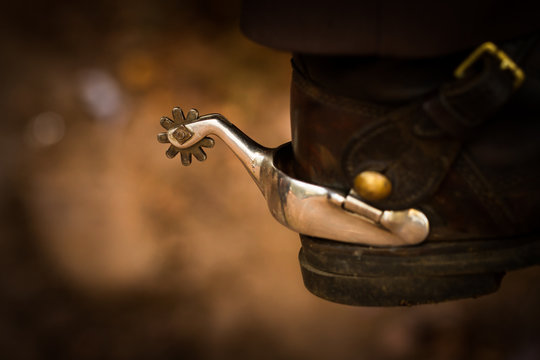 Metal spur on stockman book shallow depth of field