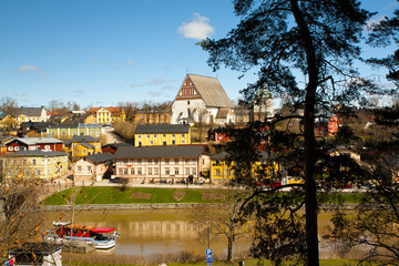 View of medieval church Porvoo cathedral and old town, Finland.