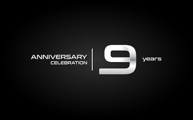 9 years anniversary celebration logo, white, isolated on white background
